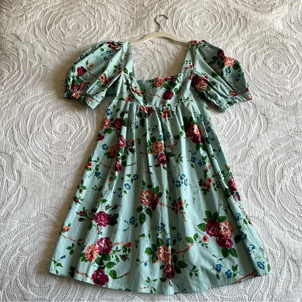 Urban Outfitters x Laura Ashley - Penelope Babydoll Mini Dress - Blue - Picture 4 of 14